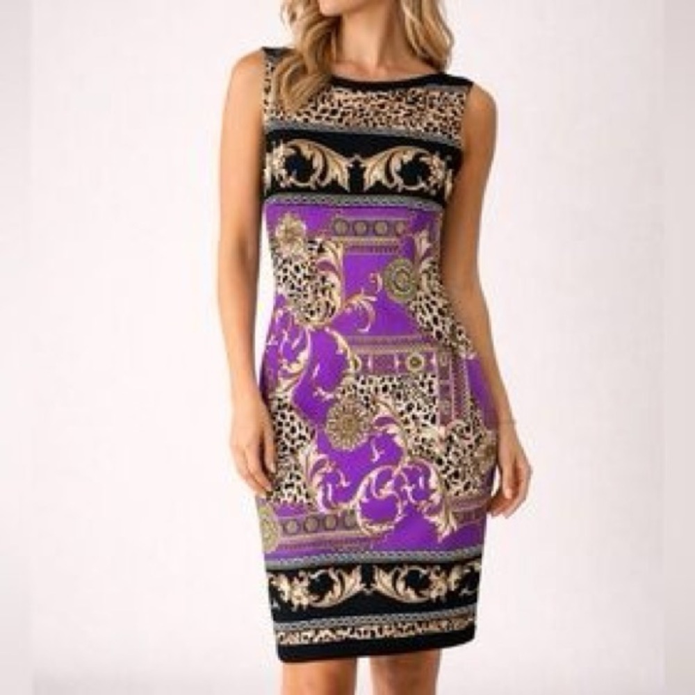 Caché Sheath Dress Purple and Black